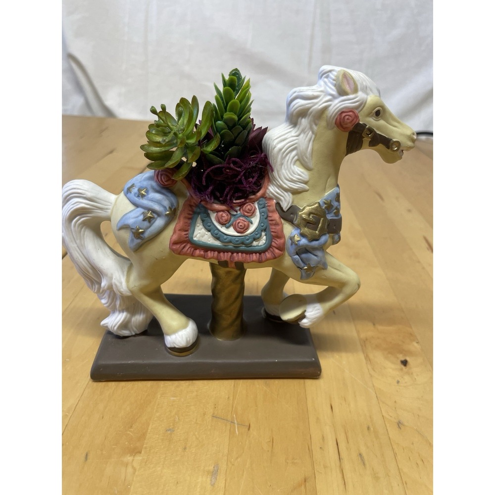 Partylite Palomino Carousel Horse Taper Candle Holder With Artificial Succulents